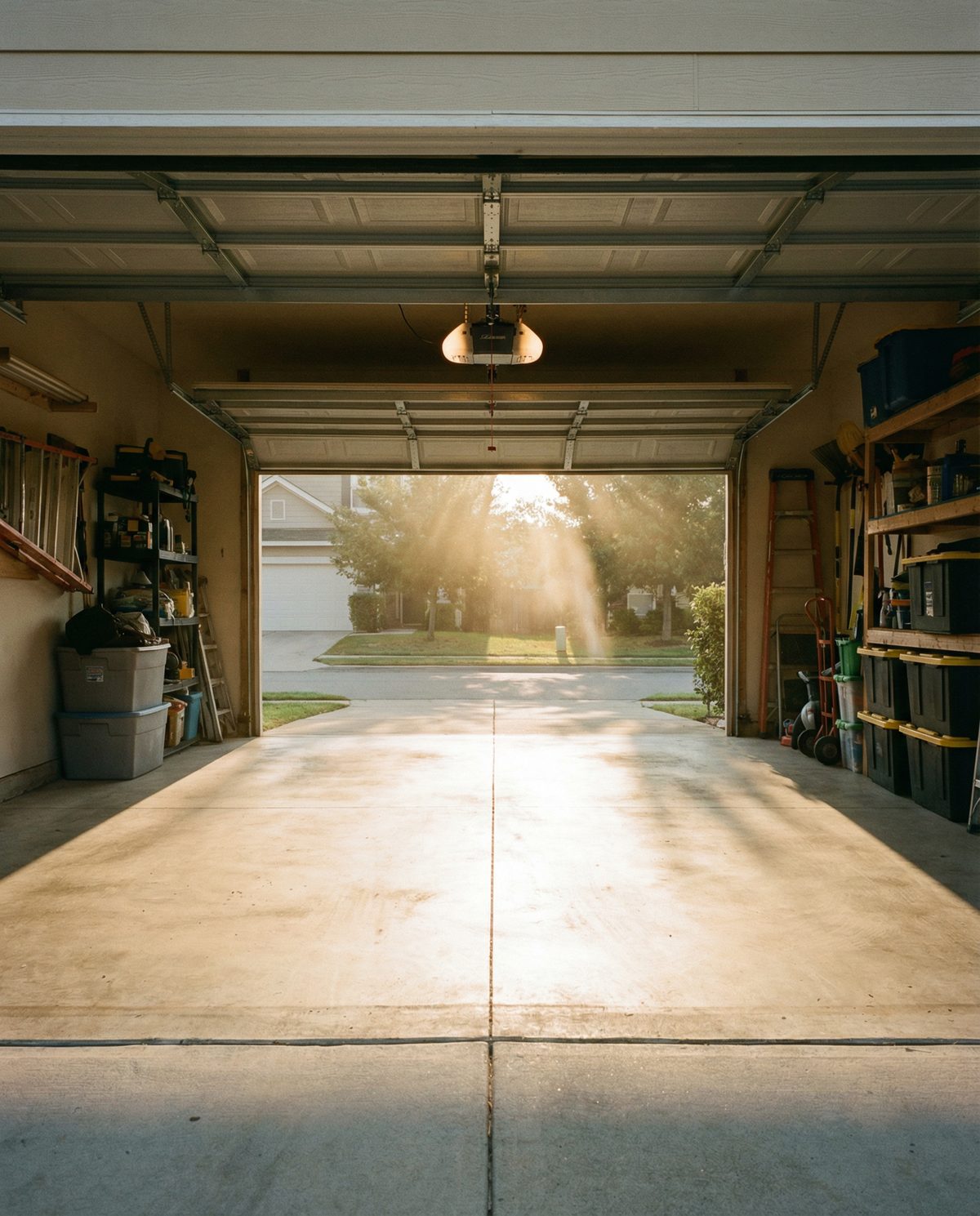 Empty garage with morning light